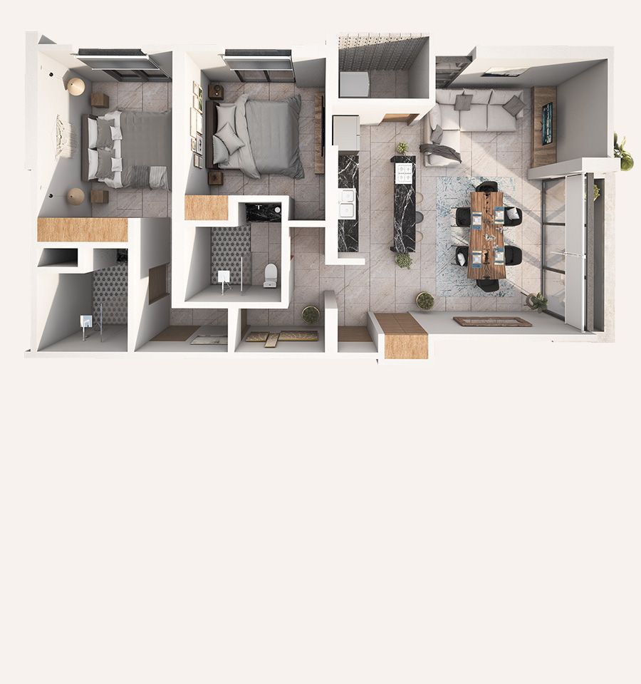 2 Chambre - D 302, 402, 502, 602, 702
